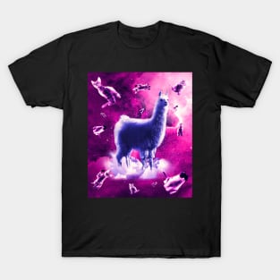 Outer Space Cats With Llama T-Shirt